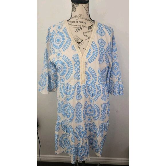 Saiph Lab Santorini Cotton Dress Womens SZ Medium Coastal Lagenlook NEW - Picture 2 of 12